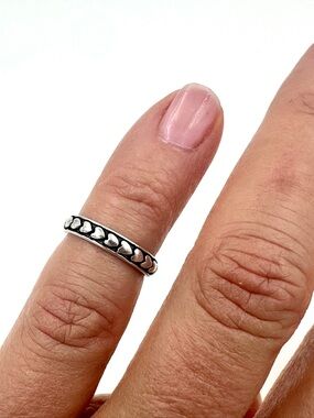 Oxidized Heart Pattern Band/Toe/Midi Ring 925 Sterling Silver